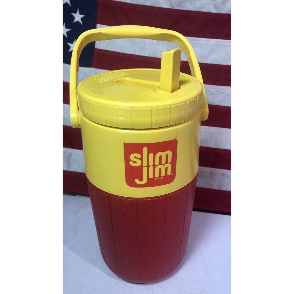Vintage 10" Coleman Slim Jim Thermos Cooler 5590  Red Yellow -EUC
